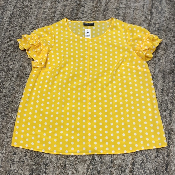 NWT Lane Bryant, yellow white polkadot blouse with ruffles sleeve size 16 - Picture 9 of 9